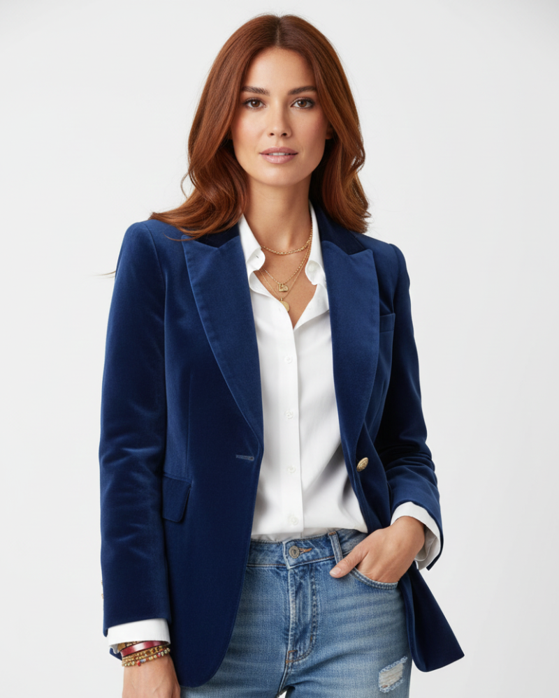 Women's Fitted Velvet Blazer with Notch Lapel