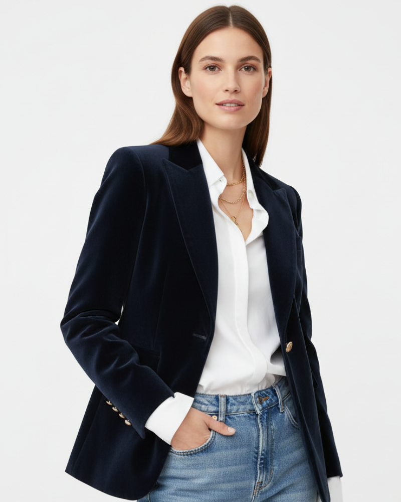 Women's Fitted Velvet Blazer with Notch Lapel