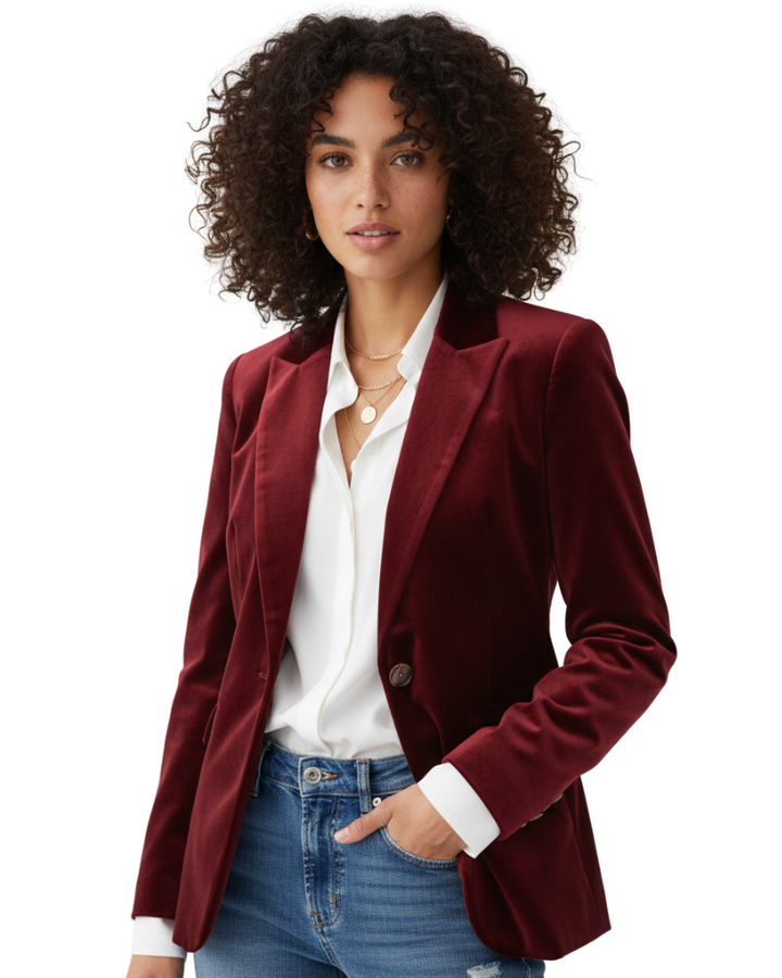 Women's Fitted Velvet Blazer with Notch Lapel