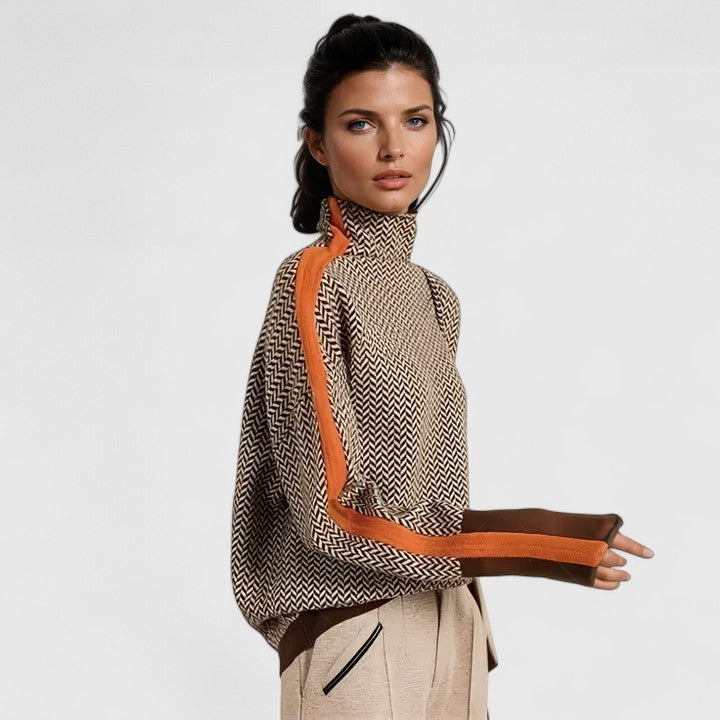 Women's Sophisticated Stripe High Neck Sweater