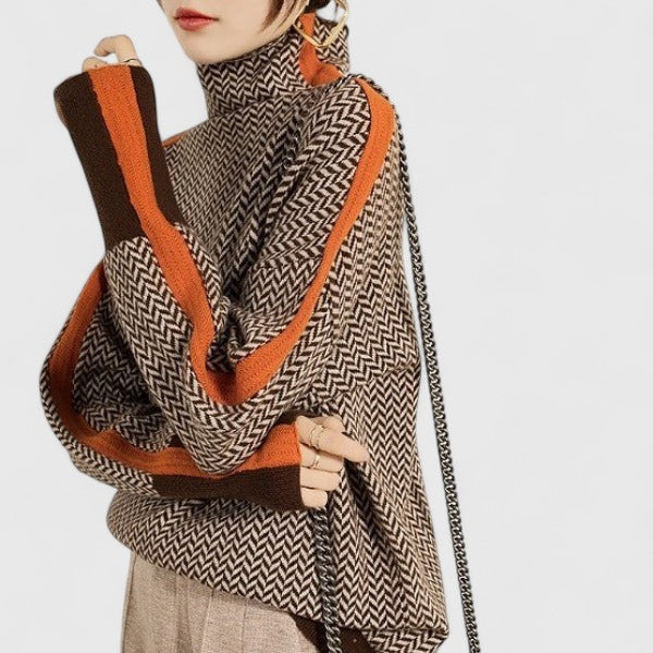 Women's Sophisticated Stripe High Neck Sweater