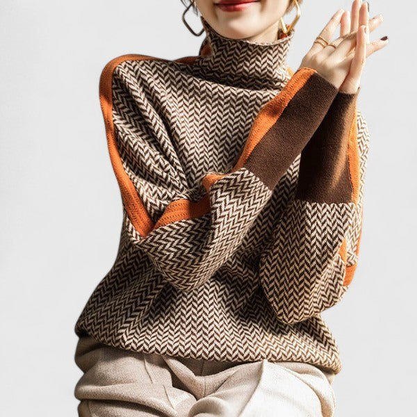Women's Sophisticated Stripe High Neck Sweater
