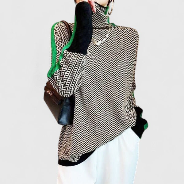 Women's Sophisticated Stripe High Neck Sweater