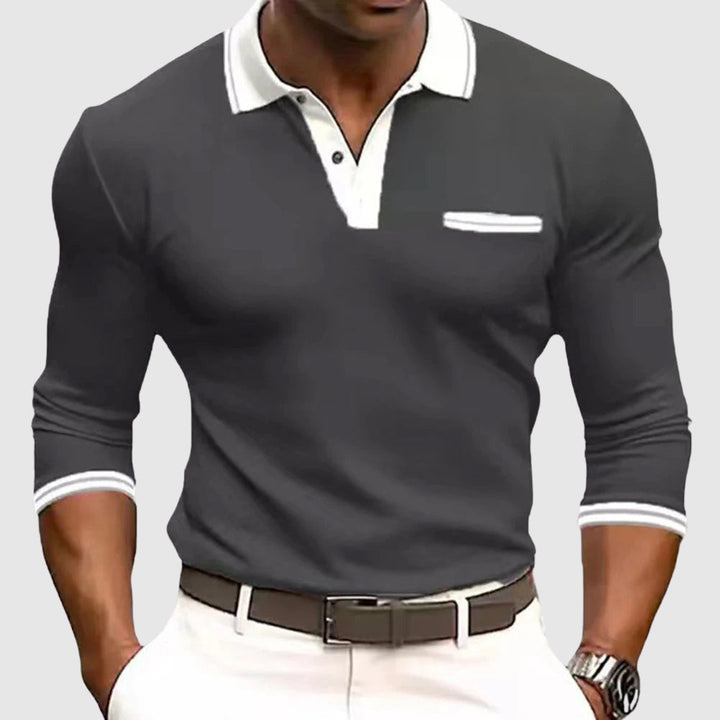Jason | Men's Contrast Collar Long Sleeve Polo