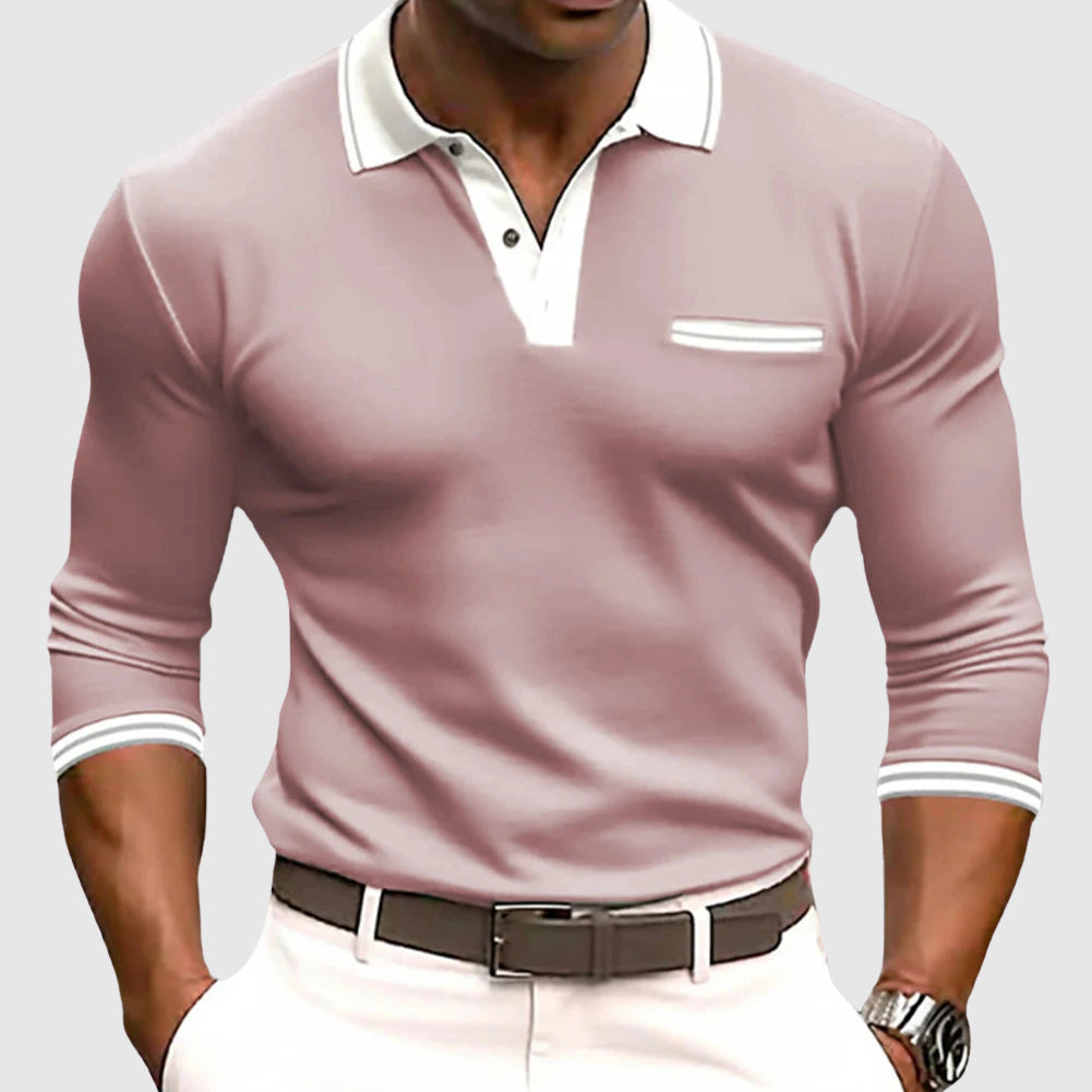 Jason | Men's Contrast Collar Long Sleeve Polo
