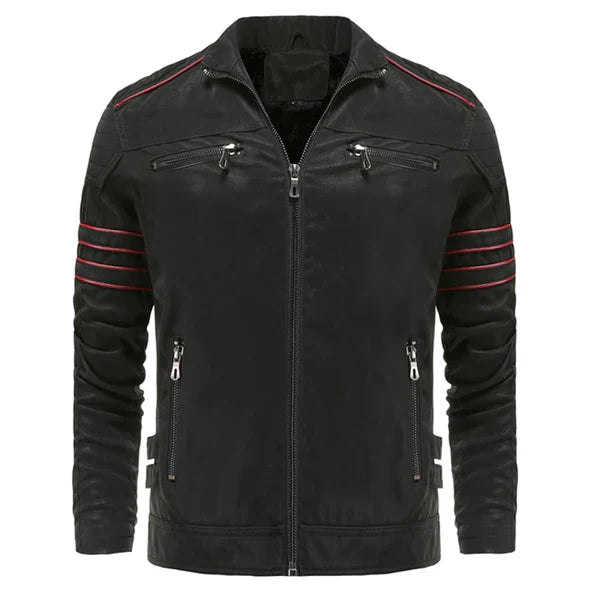 Men's Racer Stand Collar Leather Biker Jacket