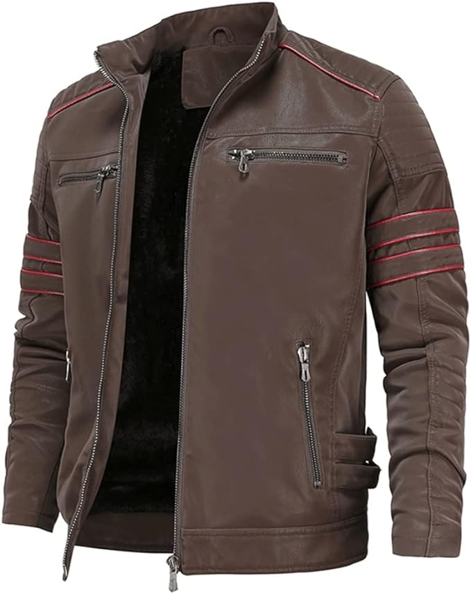 Men's Racer Stand Collar Leather Biker Jacket
