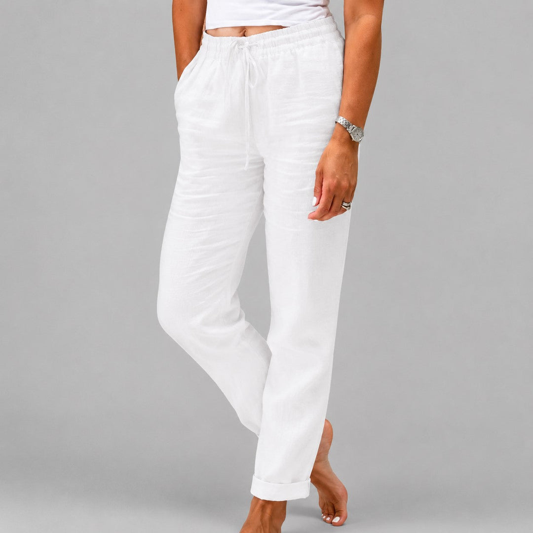 Jessica | Women's Drawstring Straight Leg Linen Trousers