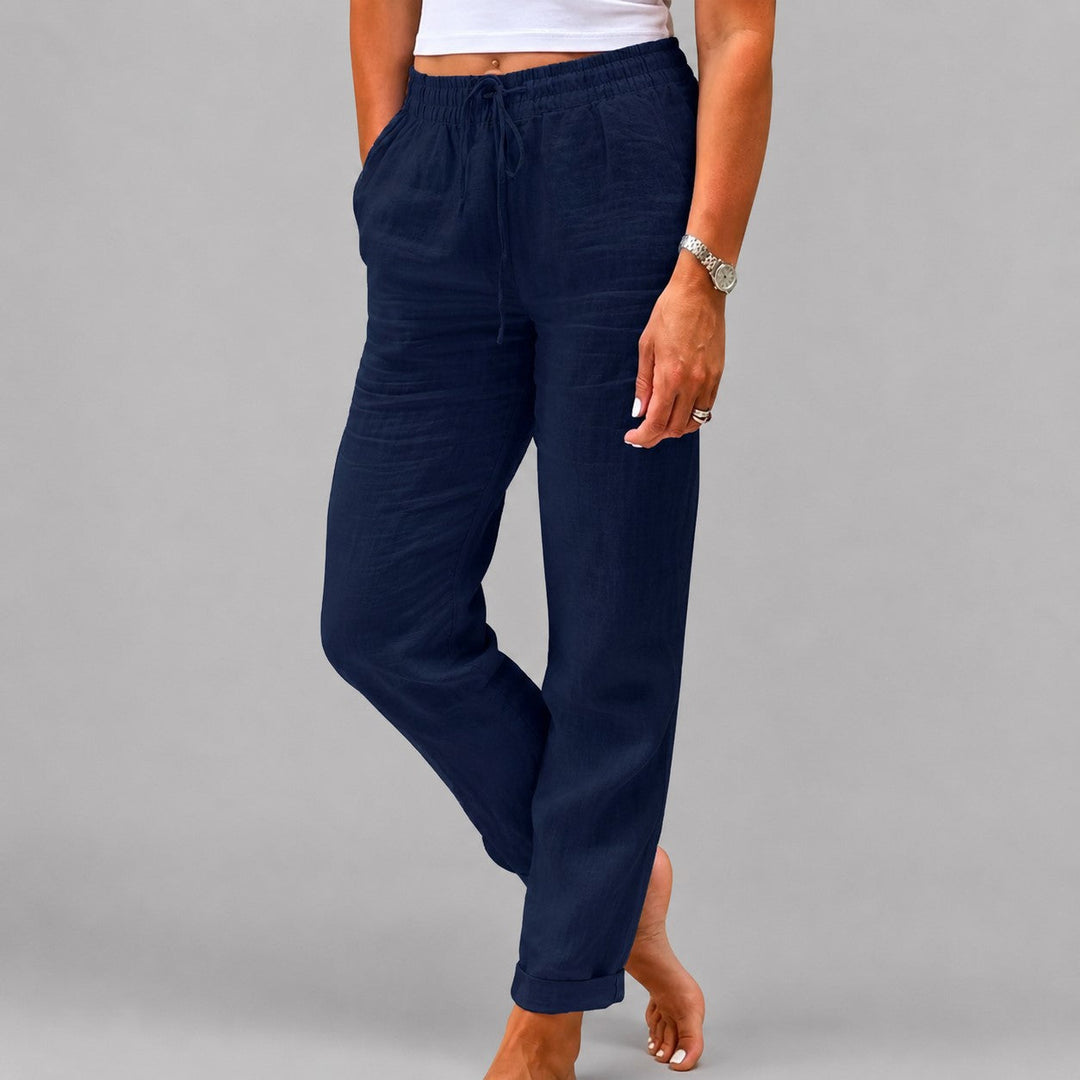 Jessica | Women's Drawstring Straight Leg Linen Trousers