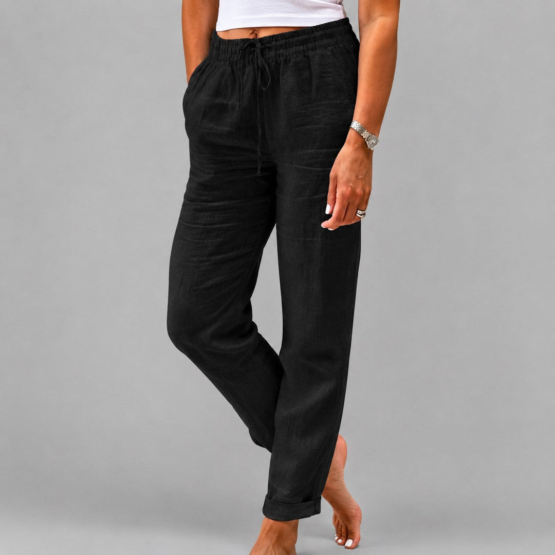 Jessica | Women's Drawstring Straight Leg Linen Trousers