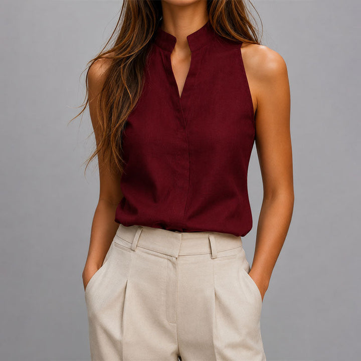 Jolene | Women's Sleeveless Mandarin Collar Blouse