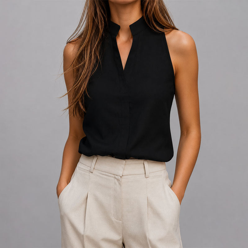 Jolene | Women's Sleeveless Mandarin Collar Blouse