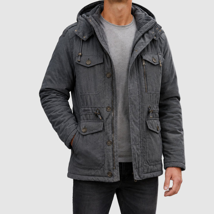 Men's Utility Jacket with Zip-and-Snap Closure
