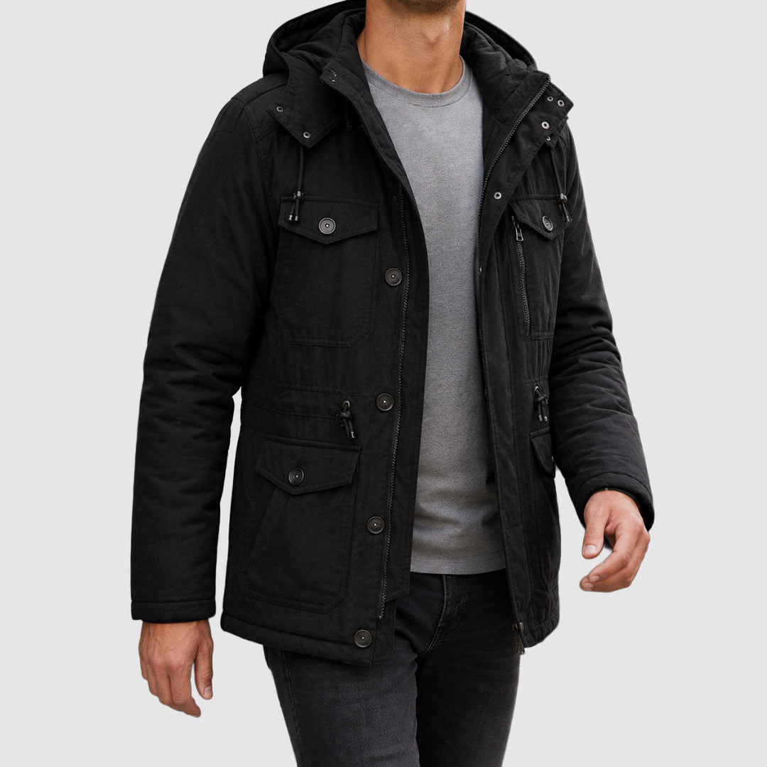 Men's Utility Jacket with Zip-and-Snap Closure