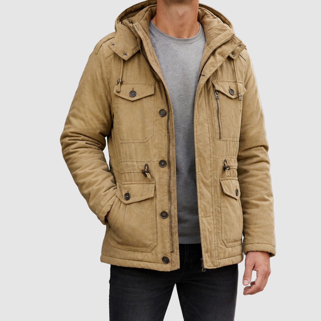 Men's Utility Jacket with Zip-and-Snap Closure