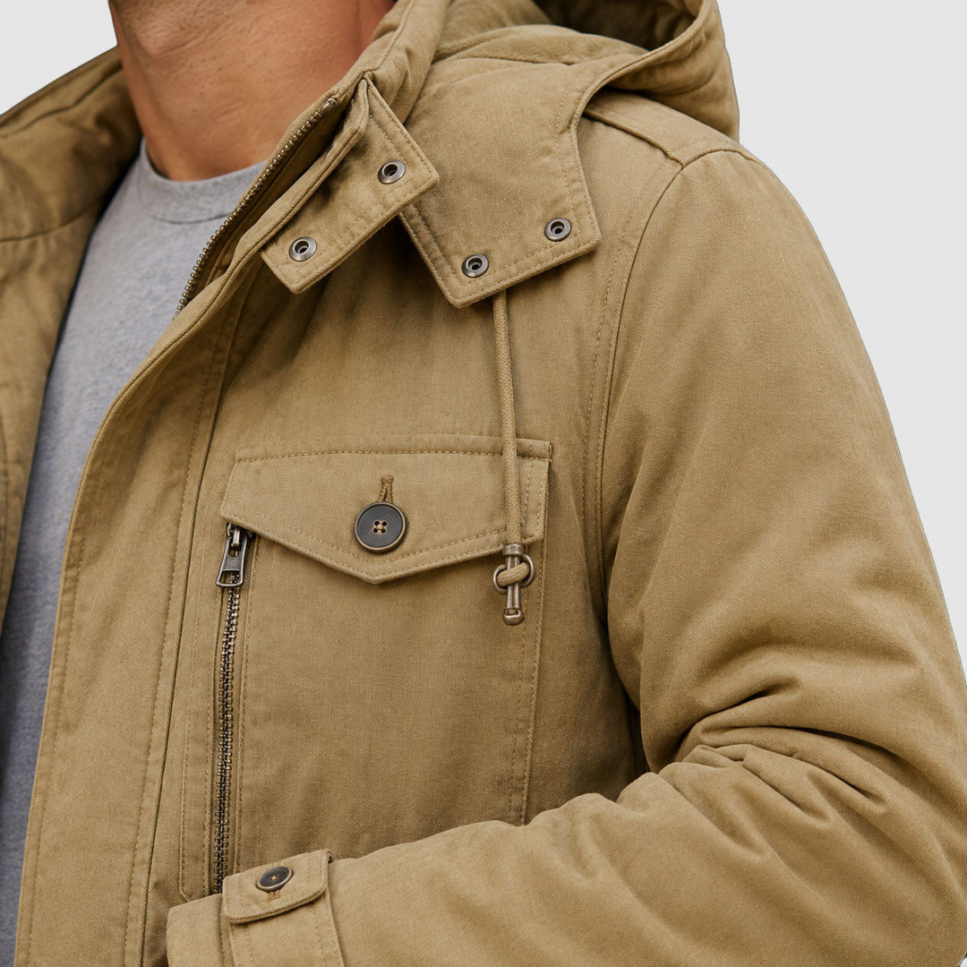 Men's Utility Jacket with Zip-and-Snap Closure
