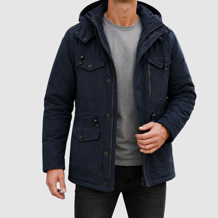 Men's Utility Jacket with Zip-and-Snap Closure