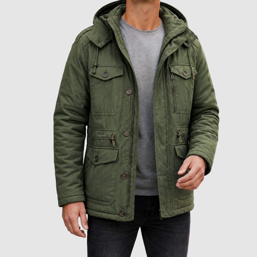 Men's Utility Jacket with Zip-and-Snap Closure