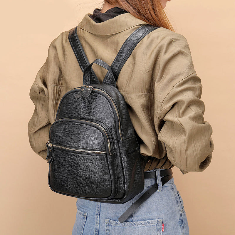 Women's Genuine Leather Zipper Backpack for Everyday Use