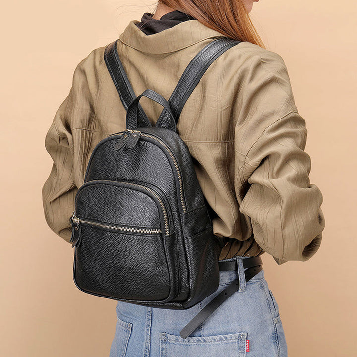 Women's Genuine Leather Zipper Backpack for Everyday Use