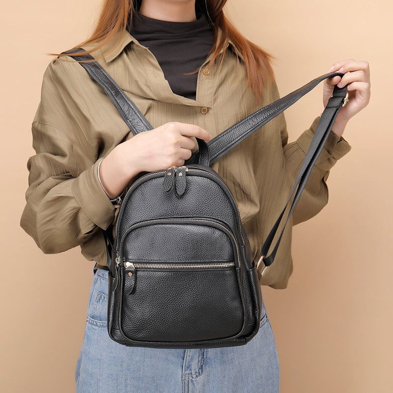 Women's Genuine Leather Zipper Backpack for Everyday Use
