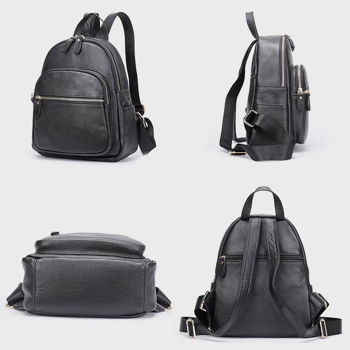 Women's Genuine Leather Zipper Backpack for Everyday Use