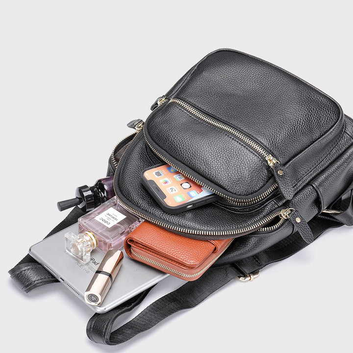 Women's Genuine Leather Zipper Backpack for Everyday Use