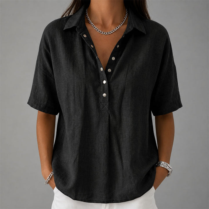 Jules | Women's Casual Collared Henley Top Blouse