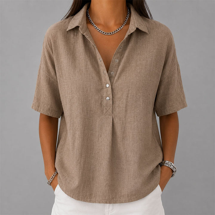 Jules | Women's Casual Collared Henley Top Blouse