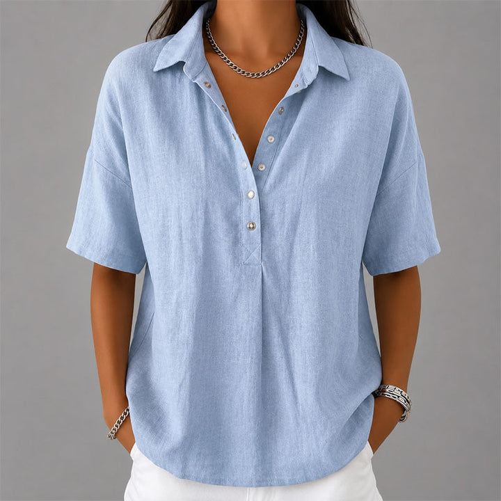 Jules | Women's Casual Collared Henley Top Blouse