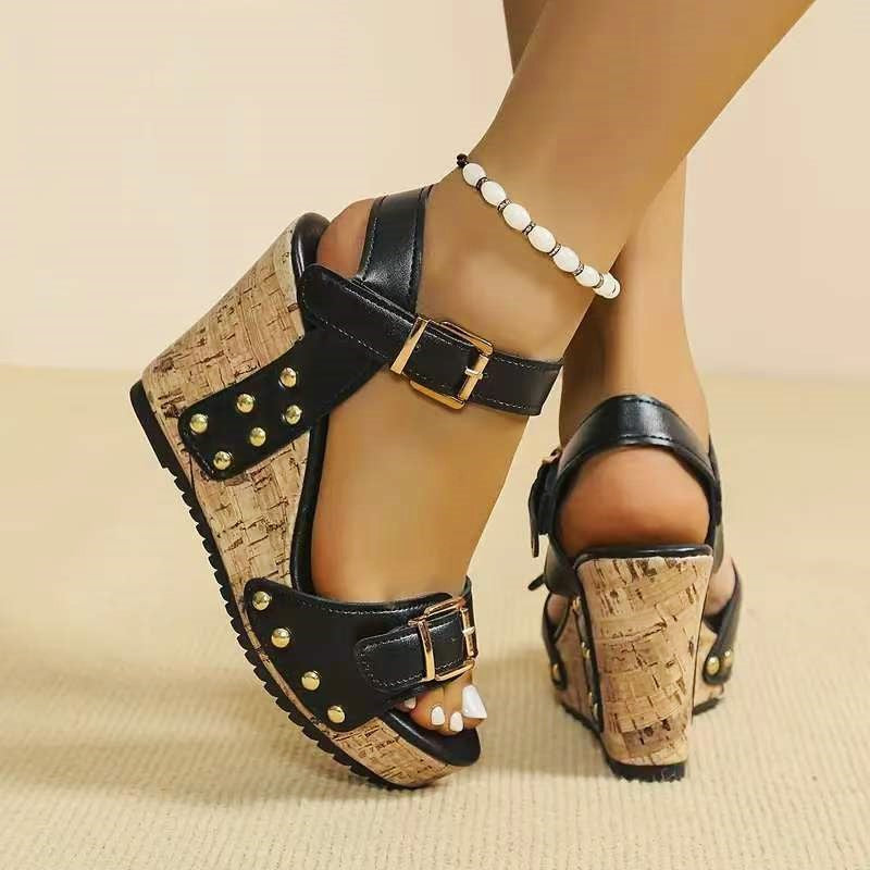 Kayla | Women's Cork Platform Metallic Detail Sandals