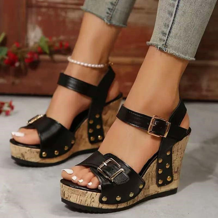 Kayla | Women's Cork Platform Metallic Detail Sandals