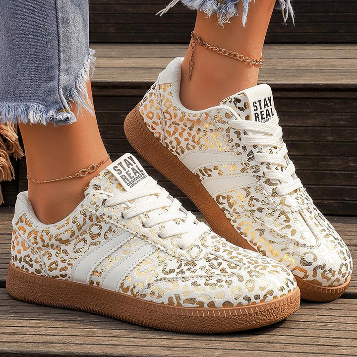 Women's Metallic Leopard Print Lace-Up Sneakers