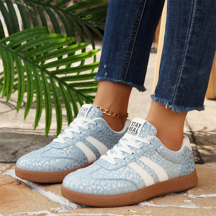 Women's Metallic Leopard Print Lace-Up Sneakers