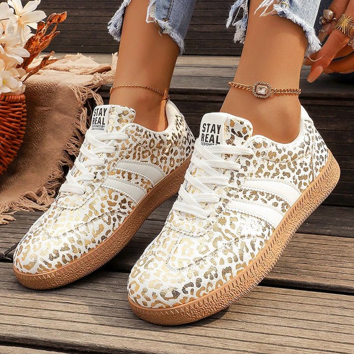 Women's Metallic Leopard Print Lace-Up Sneakers