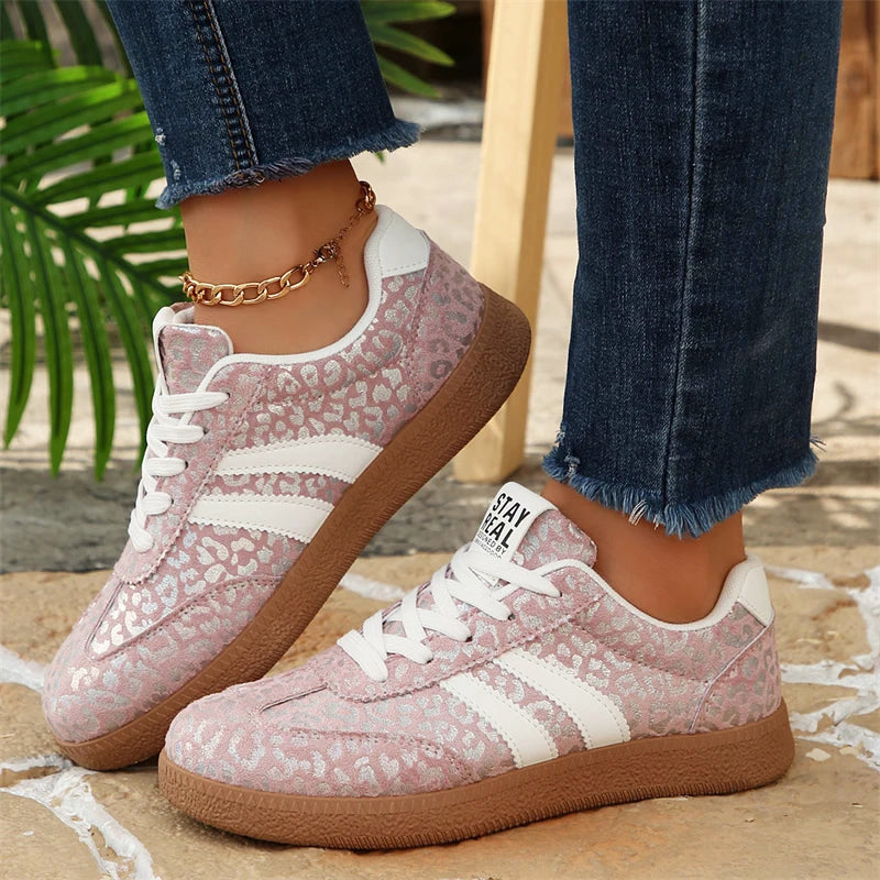 Women's Metallic Leopard Print Lace-Up Sneakers