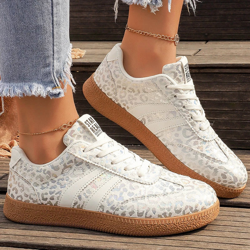 Women's Metallic Leopard Print Lace-Up Sneakers