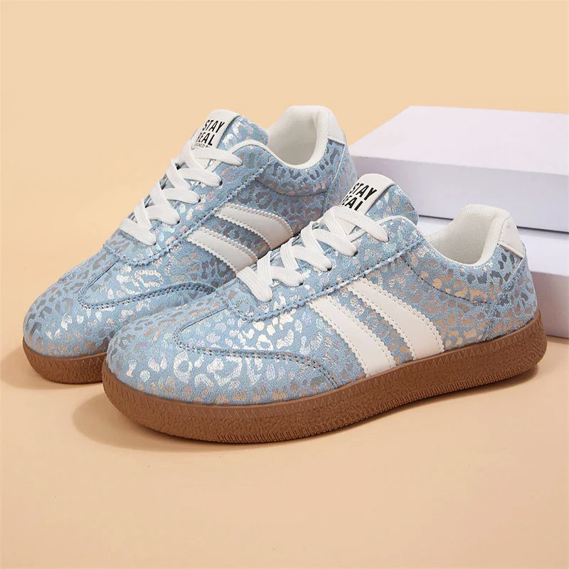 Women's Metallic Leopard Print Lace-Up Sneakers