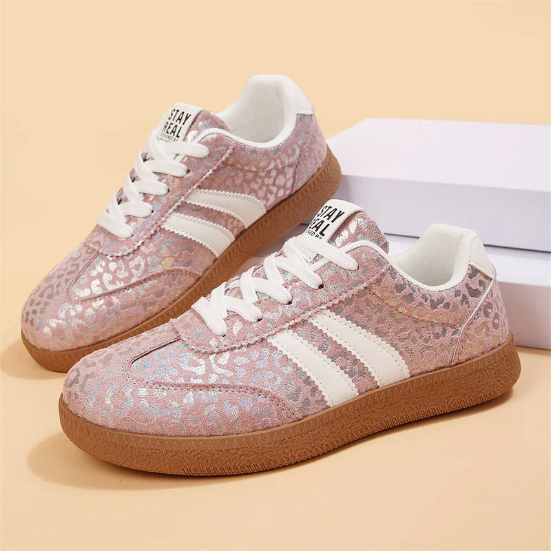 Women's Metallic Leopard Print Lace-Up Sneakers