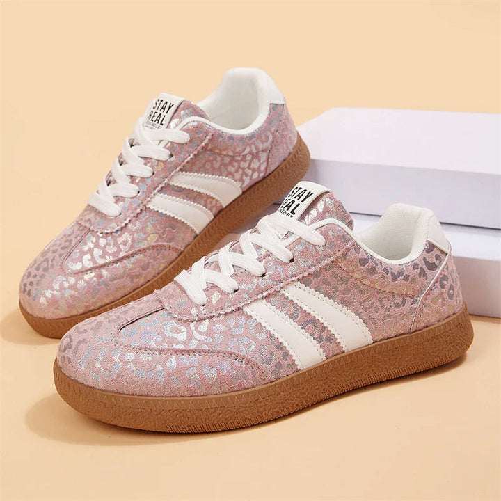 Women's Metallic Leopard Print Lace-Up Sneakers