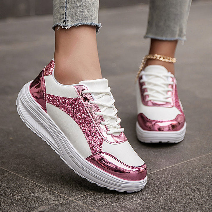 Women's Metallic Glitter Platform Sneakers for Stylish Comfort