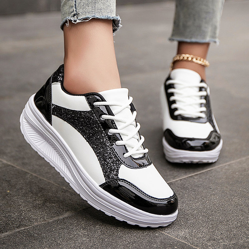 Women's Metallic Glitter Platform Sneakers for Stylish Comfort
