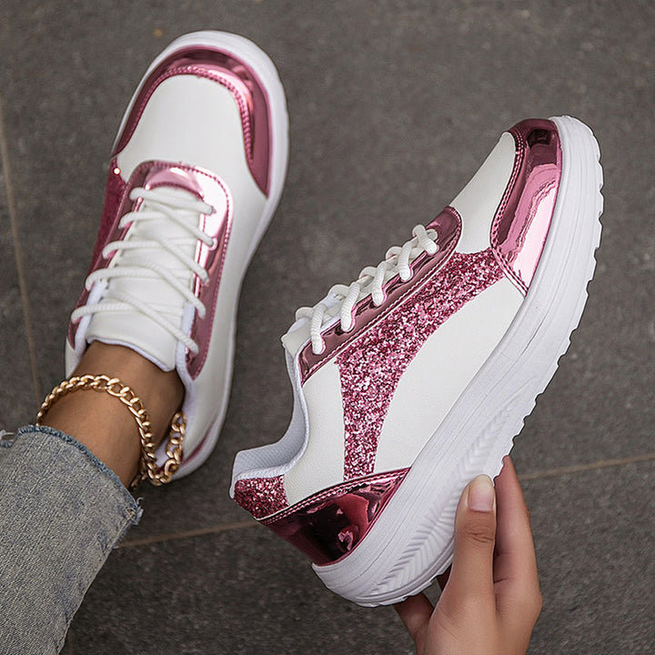 Women's Metallic Glitter Platform Sneakers for Stylish Comfort
