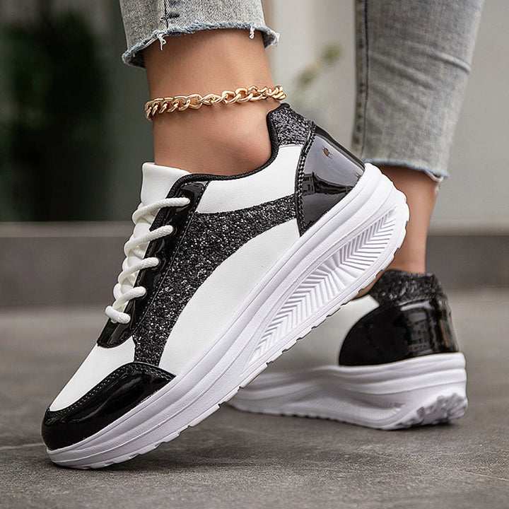 Women's Metallic Glitter Platform Sneakers for Stylish Comfort