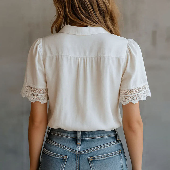 Kenzie | Women's Lace Trim Button-Up Boho Top Blouse