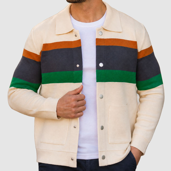Men's Colorblock Knit Jacket with Snap-Button Closure