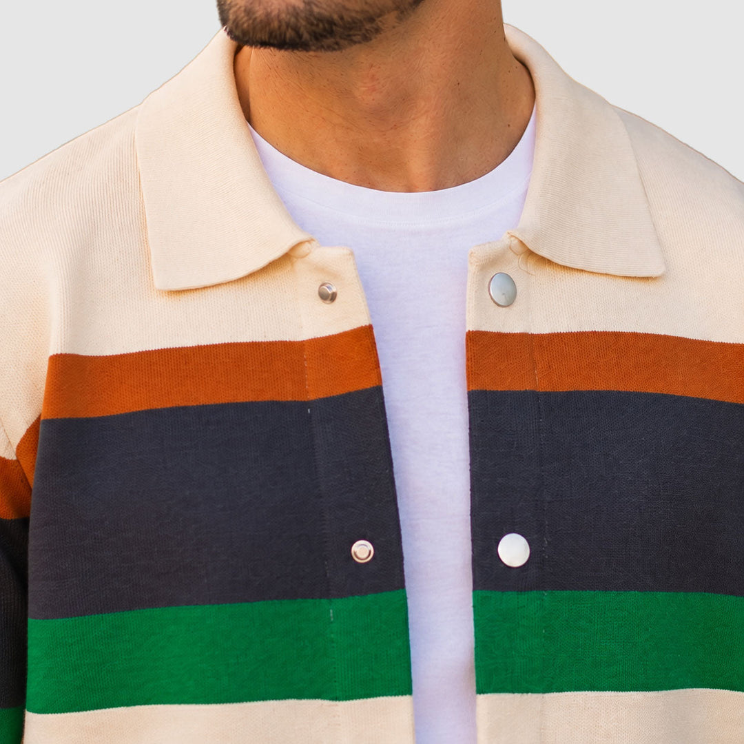 Men's Colorblock Knit Jacket with Snap-Button Closure