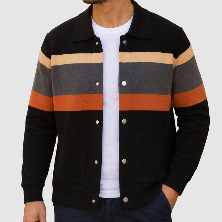 Men's Colorblock Knit Jacket with Snap-Button Closure