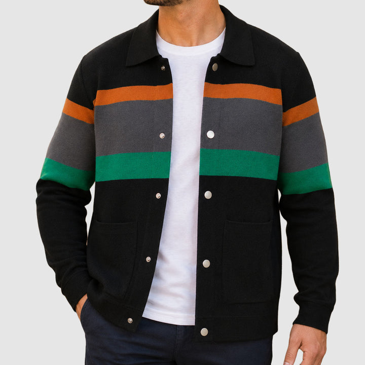 Men's Colorblock Knit Jacket with Snap-Button Closure