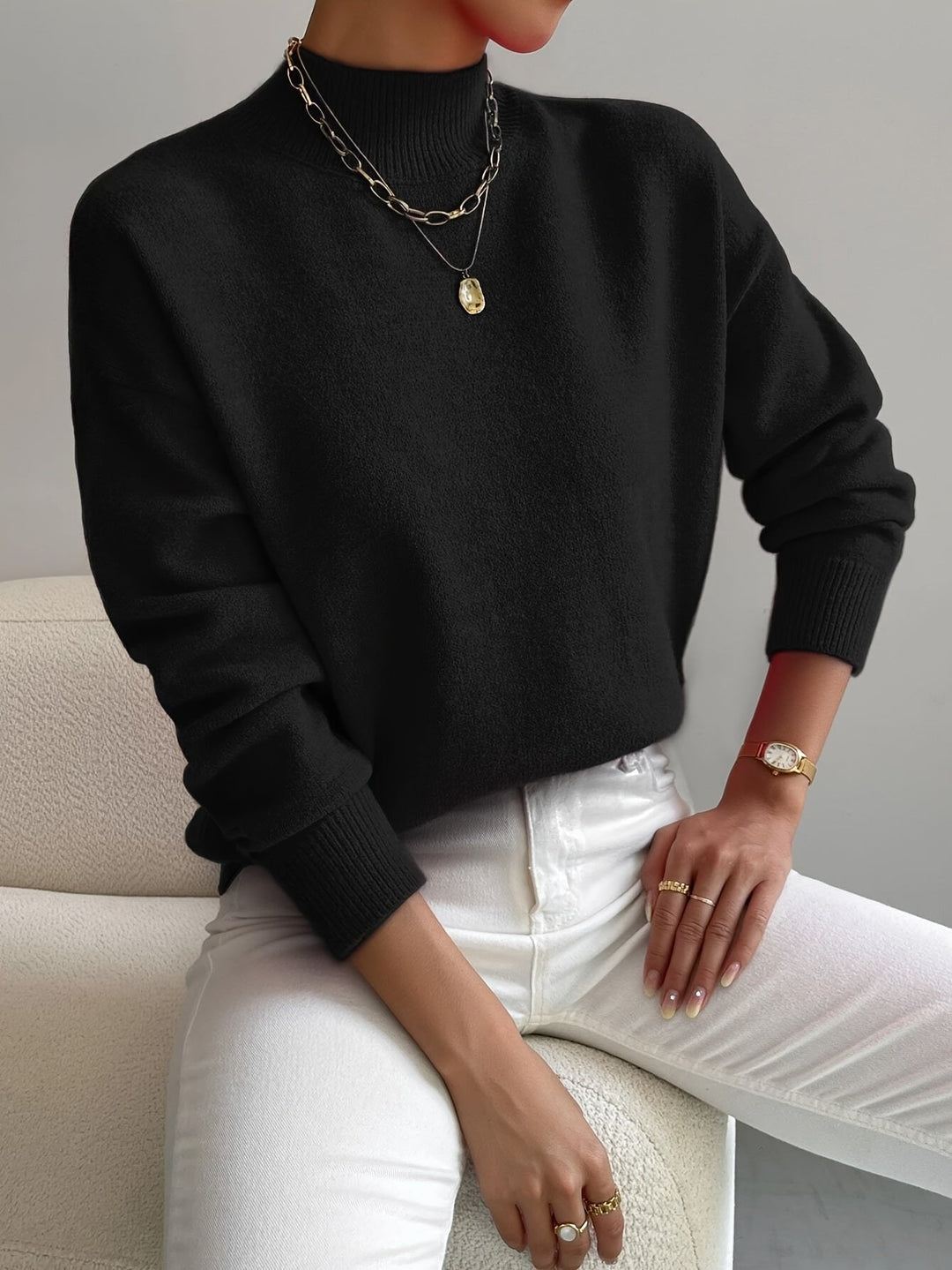 Women's Mock Turtleneck Relaxed-Fit Sweater